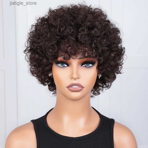 Synthetische Perücken kurze braune menschliche Haarperücken Bob Pixie Cut Afro Kinky Brazilian Hair für schwarze Frauen Maschin