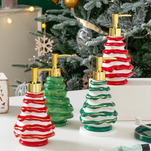 Dispenser di sapone liquido Bottiglia di shampoo da bagno Forma di albero di Natale Polsino in ceramica Pressa per gel doccia a mano