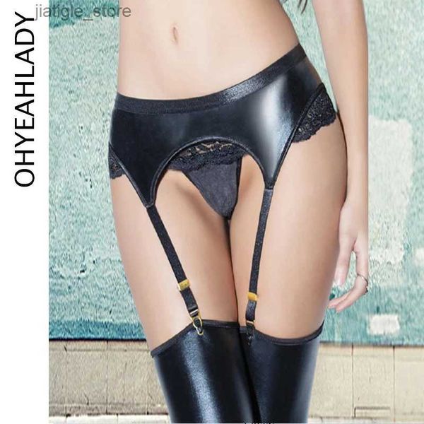 Sexy Socken OhyeAhlady Gater Belt Sexy Frauen Taille Strumpfgürtel für Strümpfe Schwarz Kunstleder Strumpfband Gürtel Hosenträger Latex Dessous Strumpfband Y240401