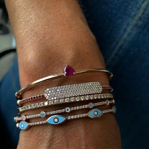 Braccialetti Shinning Aaa + Cubic Zirconia Cz Smalto Evil Eye Bracciale Bangle Donna Donna Gioielli da sposa da sposa Colore oro rosa