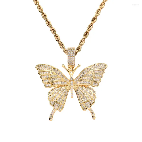 Anhänger Halsketten Kleine Schmetterling Iced Out Kette Gold Silber Farbe Bling CZ Hip-Hop-Schmuck Aussage Halskette Für Männer Frauen