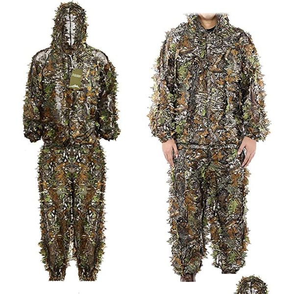 Taktische Jacke Sets Anzug Ghillie Gilly Jagd Hosen 3D Blatt Camo Camouflage Eralls Jugend Adt Leichte Kleidung für Dschungel Wildlife OT8XV