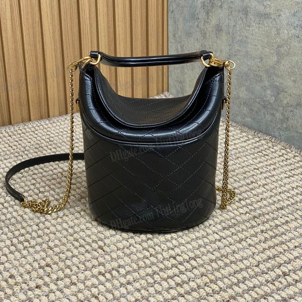 nuova borsa a secchiello Gaby in pelle di agnello borse a tracolla designer di lusso 10A patta in vera pelle da donna manico superiore tracolla staccabile borsa a tracolla nera borsa con catene dorate