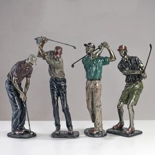Estátuas de golfe escultura criativa golfista estatuetas decoração para casa jogador figura arte decorações de mesa colecionável presente artesanato de 240318