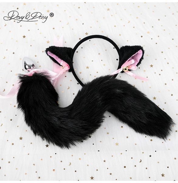 DAVYDAISY Bonito Orelhas de Gato Bell Headbands Faux Fox Cauda Butt Anal Plug Cosplay Adulto Acessórios Sexuais Conjunto Sexy Toys para Mulher AC119 240315