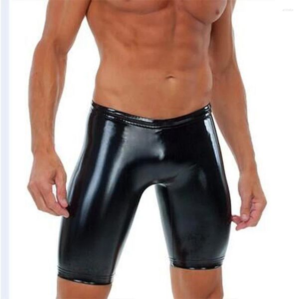 Unterhosen 2024 Männer PU-Leder Unterwäsche Wet Look Boxer Briefs Nachtclub Bühne Höschen Sexy Shorts Hosen Schwarz Modisch