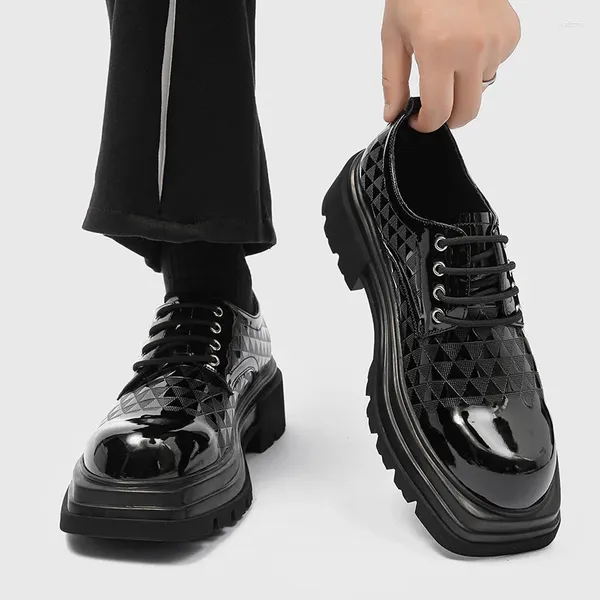 Kleidschuhe OKKO Quadratischer Kopf Dicke Sohle Erhöhte schwarze Herren Business Casual Mode Vordere Schnürung Spiegelleder