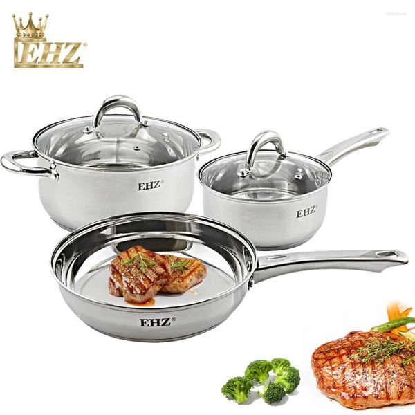 Kochgeschirr-Sets EHZ Set Edelstahl-Töpfe, Verbundboden-Topf, Saute-Steak-Pfanne, antihaftbeschichtet, mit Deckel, Küchenutensilien, 5 Stück