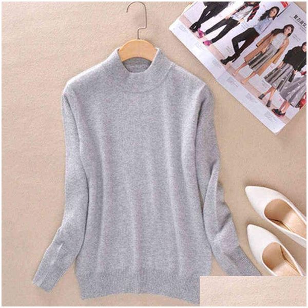 Mulheres suéteres 19 cores lã pura cashmere suéter mulheres tarambolas manga longa pl femme meia gola alta plus size 211218 gota entrega dh7hi