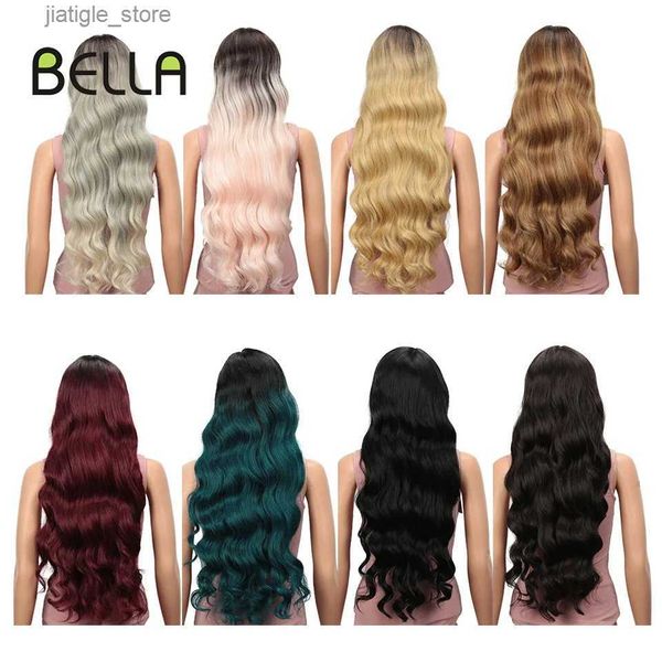 Parrucche sintetiche Bella da 28 pollici Wave profonde Parrucche sintetiche Sintetiche Sintetiche resistenti a T-parce parrucche da cosplay Lolita Ombre Bionda Wigs per donne Y240401