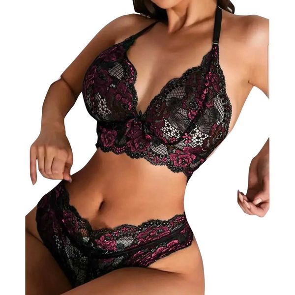 Ci6m sexy pigiami da donna set esotici set sexy in pizzo floreale in pizzo di lingerie set di abbigliamento da sonno alto e panty a 2 pezzi da notte a 2 pezzi s xxl 2404101