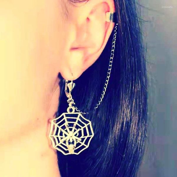 Baumelnde Ohrringe Spinnennetz Insekt für Frauen Gothic Silber Farbe Einzel langer Haken Ohrclip Wizard Ringe Punk Schmuck Großhandel E132