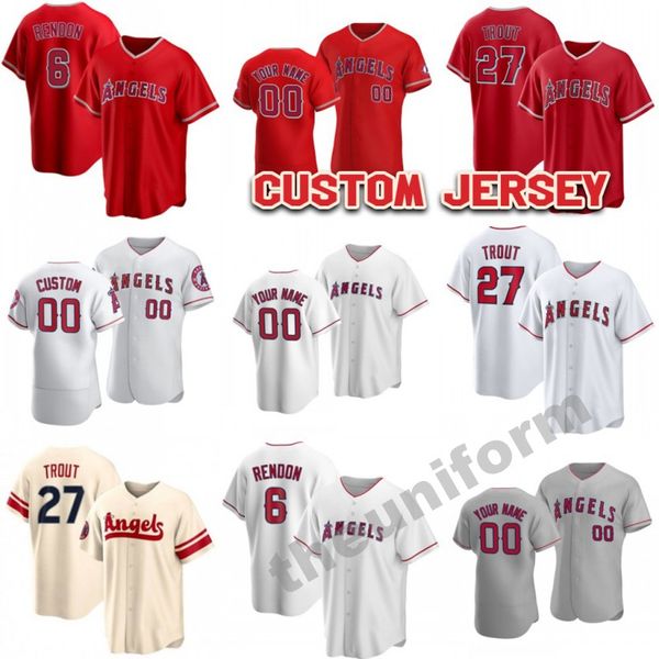 Uomini doganali Donne giovanile Size S-7xl Los Angeles 27 Mike Trout 6 Anthony Rendon 7 Jo Adell 23 Brandon Drury Baseball Jersey Angels Cucite