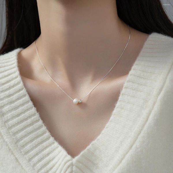 Collane a ciondolo 925 Sterling Silver Natural Natural Acqua dolce Pearl Collana a pendente per donne Temperamento Fashi