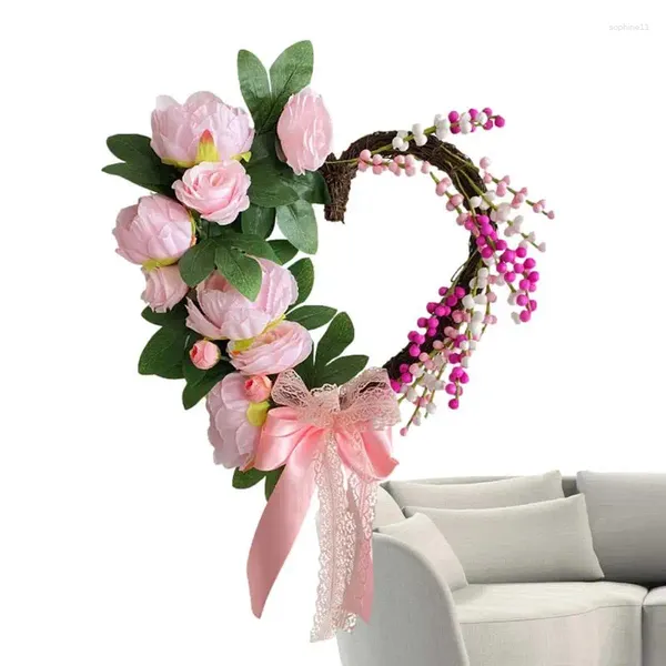 Декоративные цветы в форме сердца венок из цветов на свадьбу, водонепроницаемый домашний модный с бантом для сада, входной двери, балкона