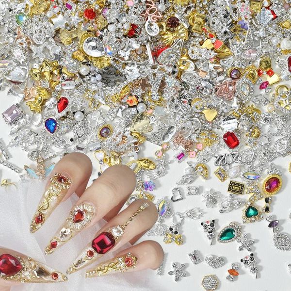 Decorações para arte em unhas, 10 peças, 3d aleatório, joias misturadas, strass, liga em massa, decoração, faça você mesmo, acessórios de manicure de pérola