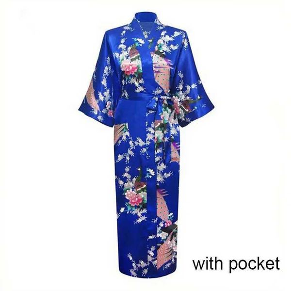 L5ng pijamas sexy mulheres sexy manto longo com bolso no noiva de noiva Vestido de camarada Rayon Kimono Bathrobe Grande tamanho S-xxxl vestido noturno 2404101