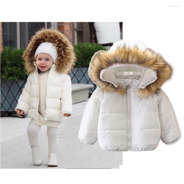 Para baixo casaco jaqueta criança menina 2024 inverno quente criança bebê menino pele com capuz puro branco hoodie moda zip up outerwear parkas drop delive otkmf