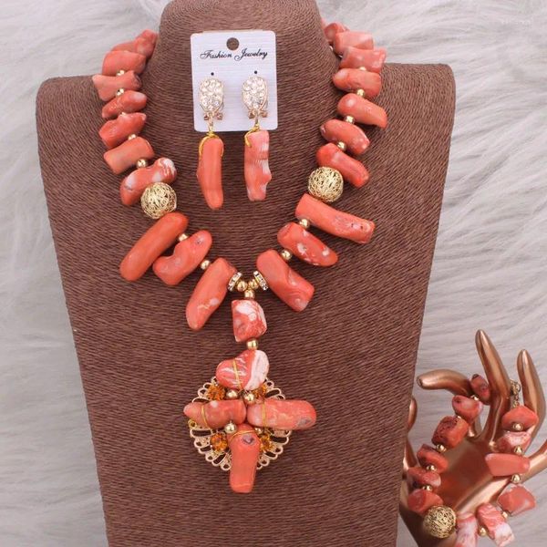 Colar brincos conjunto dudo real coral contas africano frisado jóias 2024 moda jóias