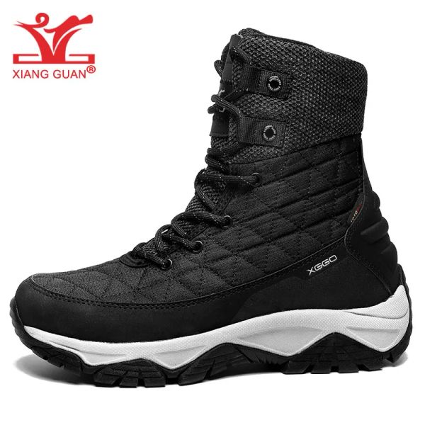 Botas Xiang Guan Botas de caminhada Homens Mulheres Sapatos de montanha à prova d'água Inverno de pelúcia de pelúcia de pelúcia preta Branca ao ar livre para escalar trekking 8