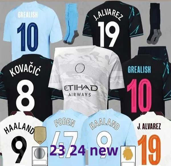 23 24 HAALAND SOCCER JERSEY ANO DO DRAGÃO GREALISH GVARDIOL MANS CITIES ALVAREZ fãs versão do jogador DE BRUYNE FODEN 2023 2024 tops de futebol camisas homens crianças S-XXL