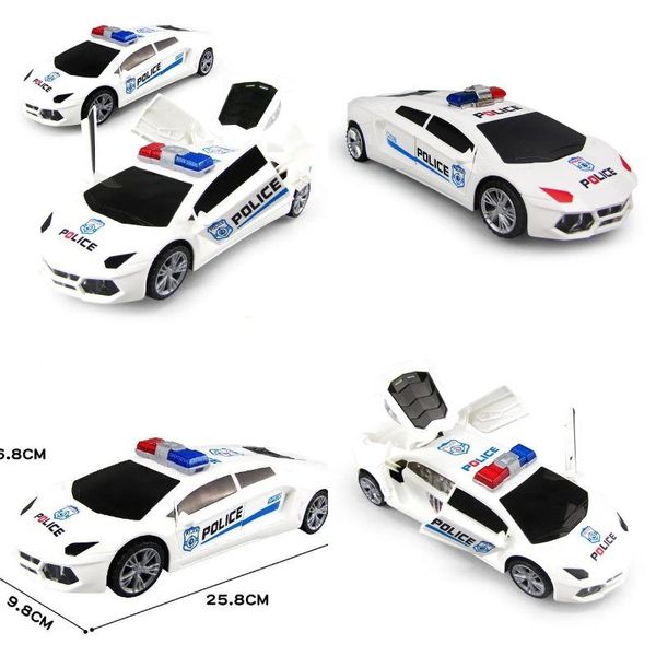 Elektrisches Universal-Simulations-Polizei-Spielzeugauto-Modell für Kinder mit 360-Grad-Drehung, Beleuchtung und Musik, automatischer Türöffnung