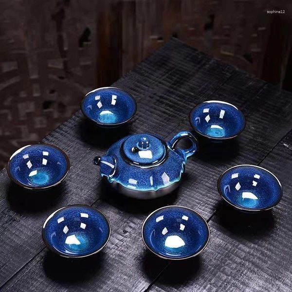 Наборы чайной посуды, керамический чайный сервиз в китайском стиле, печь для изменения цвета, чайник, чайная чашка, фестиваль, юбилей, подарки для компаньона