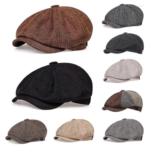 Berets Casual Selvagem Sboy Chapéu Homens Octogonal Cap Pintores Britânicos Chapéus Outono Inverno Herringbone Flat Caps Hip Hop Gorras