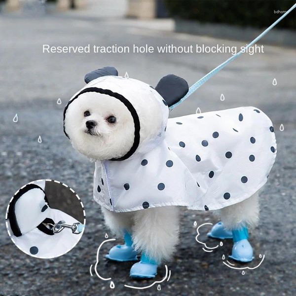 Vestuário para cães Raincoats Impermeável Roupas Pet Impresso Bolinhas Urso Chuva Towable 2-Legged Raincoat Verão Pequeno Poncho Cães Roupas