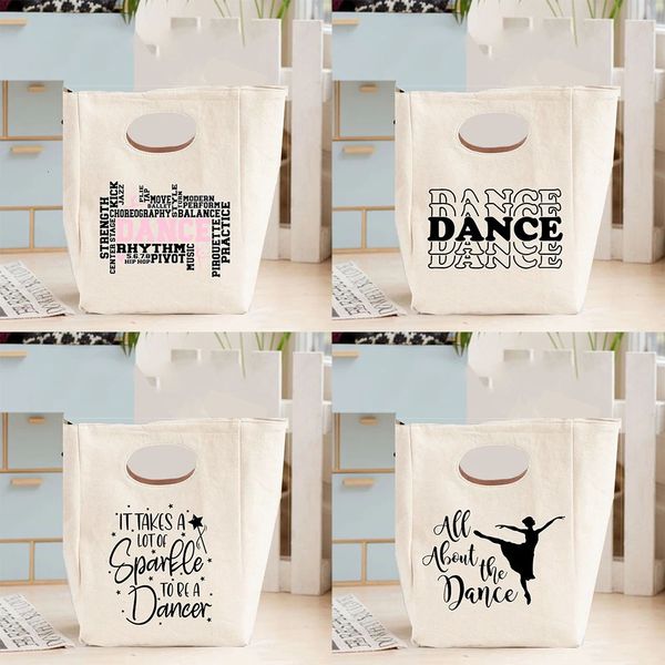 Dance Lunchtasche für Damen, große Leinwand, tragbare Tasche, Beutel, Behälter, Lebensmittelaufbewahrung, Organizer, Kühltasche, Lunchbox für Kinder, 240314