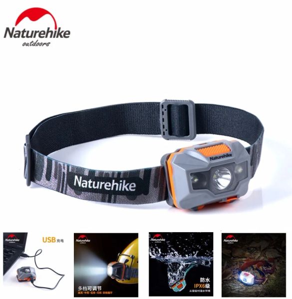 Ferramentas Naturehike portátil bateria de lítio carga USB LED farol 4 modos camping pesca ciclismo farol à prova d'água ferramentas ao ar livre