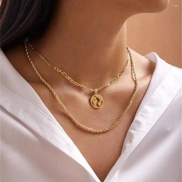 Anhänger Halsketten Mode Goldene Farbe Metall Seil Twist Kette Hohle Erde Halskette Für Frauen Vintage Boho Choker Punk Kragen Schmuck geschenk