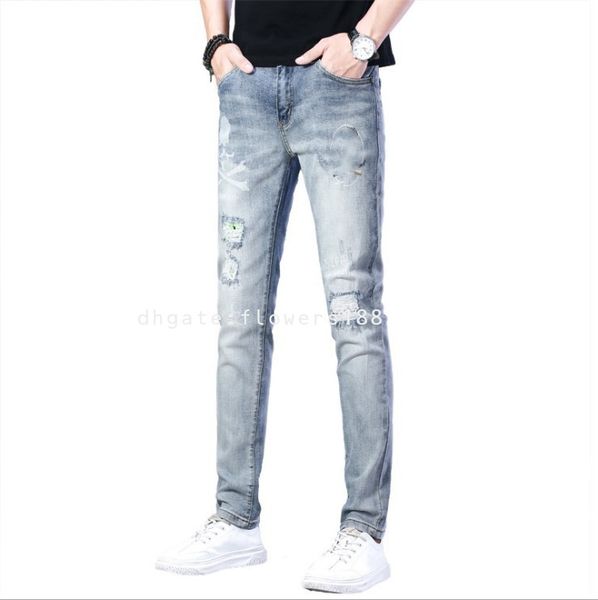 Jeans maschile hot diamond chiaro color slim lieve elastico personalità liscia logo