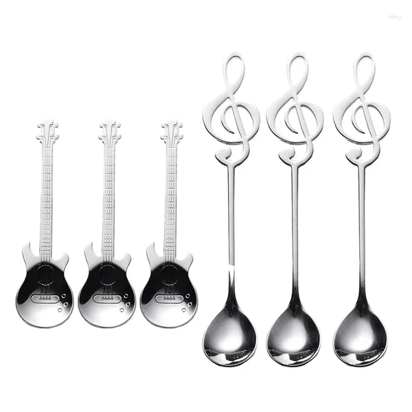 Кофе Scoops Spoons 6 Pack Creative Cute Teaspoons из нержавеющей стали персонал музыкальная нотация в форме (3 музыкальная нота 3 гитара) розница