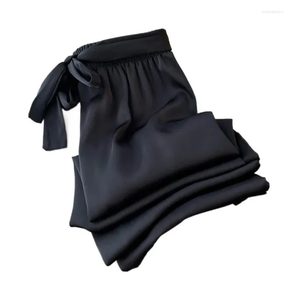 Pantaloni da donna eleganti in raso a gamba larga lunghi da donna casual elastici a vita alta con cintura in seta liscia pantaloni solidi stile coreano