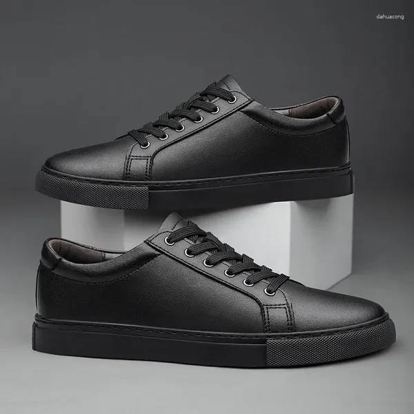 Sapatos casuais tênis masculinos de couro genuíno dos homens calçados planos masculinos moda preto branco tenis masculino skate