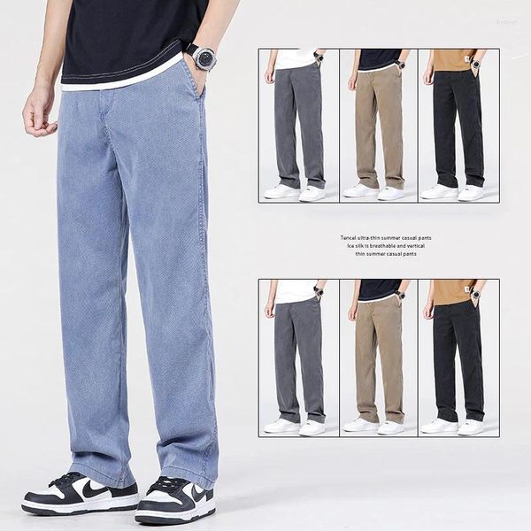 Мужские джинсы, летняя брендовая одежда, мягкая лиоцелльная ткань, мужские синие свободные прямые джинсовые брюки с эластичной резинкой на талии, мужские большие размеры M-5XL