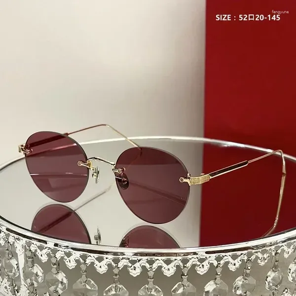 Sonnenbrille 2024 Retro Rund Damen Randlos Herren Metall Kleiner Rahmen Spiegel Klassisch