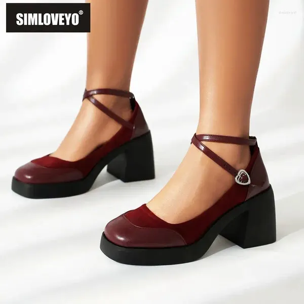 Elbise Ayakkabı Simloveyo Mary Janes Kadın Pompalar Kare Toe Tıknaz Topuklar 8cm Platform Ayak Bileği Toka Kayışı Büyük Boyut 41 42 43 Elegant Party