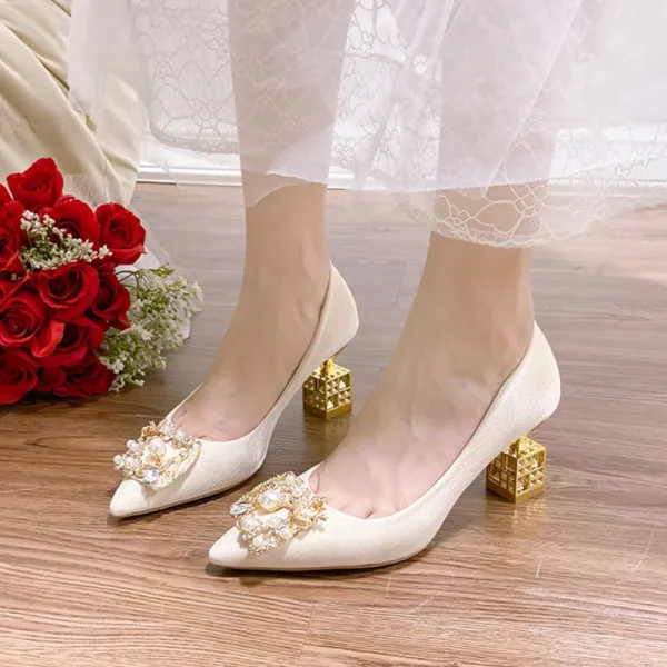 Ботинки Rimocy Fashion Pearl Pumps Женщины Splon Crystal Странная стиль свадебная обувь женщина высокие высокие каблуки туфли для вечеринок