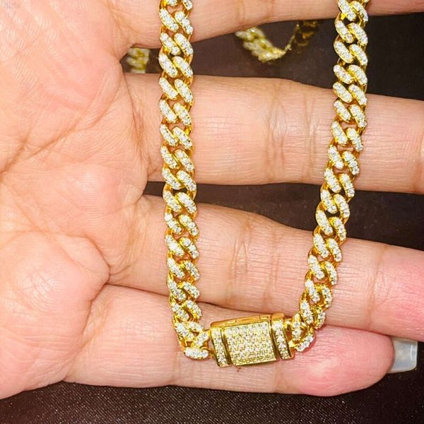 Corrente de elo cubano de 6,8 mm Moissanite Diamond Hiphop Rapper em prata esterlina 925 Corrente de elo cubano de moissanite