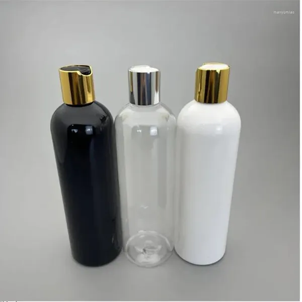 Lagerflaschen 15 stücke 300 ml Disc Top Cap Runde Schulter Flasche Weiß Klar Schwarz PET Duschgel Lotion Kunststoff leer für Shampoo