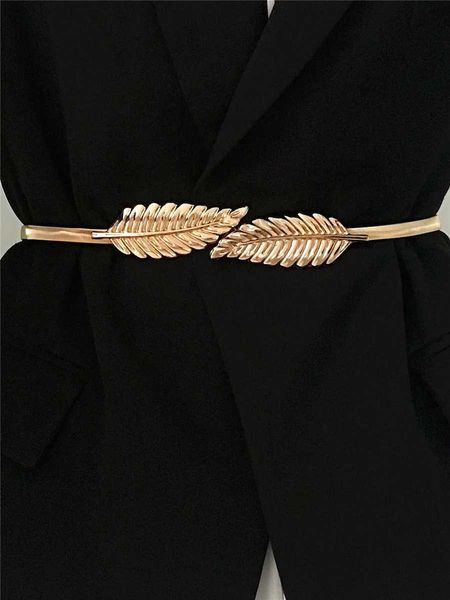 Ремни Эластичный металлический пояс золотого и серебряного цвета для женского облегающего корсета Модный роскошный дизайнер Leaves Center Homme Q240401