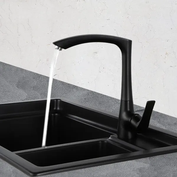 Rubinetti da cucina Rubinetto per lavello moderno nero opaco Miscelatore Rubinetti in ottone monoforo con beccuccio quadrato ad arco girevole