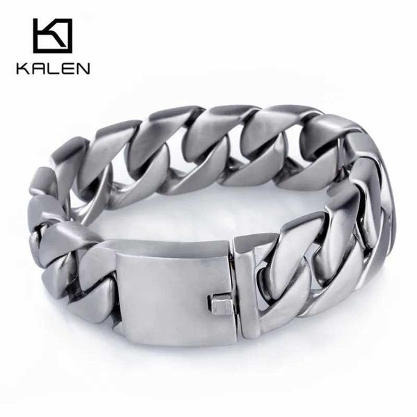 Catena KALEN Bracciale a catena a maglia cubana pesante pesante Bracciale in acciaio inossidabile spazzolato opaco di alta qualità per accessori da uomo 2020 Q240401