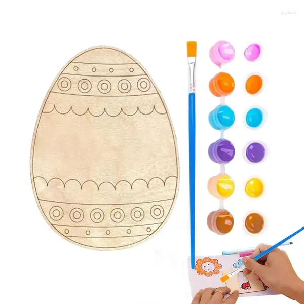 Decorazione per feste Set di pittura per uova di Pasqua in legno con pennello Arte decorativa Artigianato Uova artificiali Giocattolo educativo fai-da-te