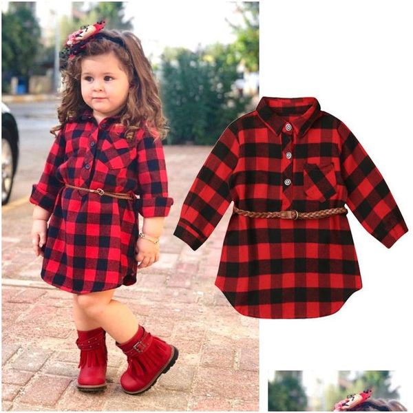 Mädchen Kleider Baby Neue Ankunft 0-5Y Neugeborene Kinder Rot Plaid Prinzessin Party Langarm Kleid Bund Kleidung Drop Lieferung mutterschaft Dh5Lm