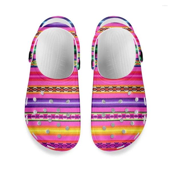 Terlik 2024 Sandalet Erkekler 3d Meksika Gökkuşağı Strip Baskı Ayakkabıları Çift Ev Yaz Boşluk Dışarı ve Kadınlar Plaj Düz