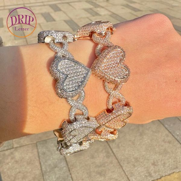 Link Armbänder Tropfen Buchstabe Iced Out Herz Unendlichkeit Kubanisches Armband für Männer Kubikzirkonia Echt vergoldet Hip Hop Schmuck