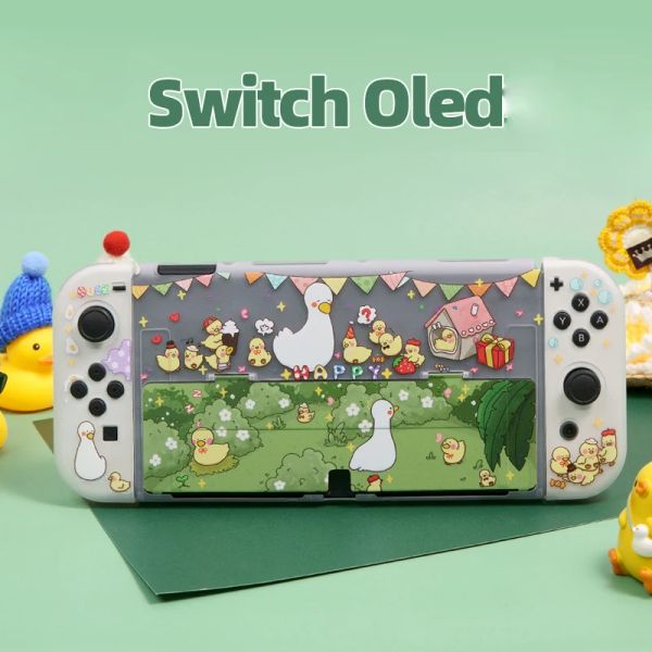 Custodie Funda Custodia Cover Oled per Nintendo Switch Cute Happy Duck Guscio rigido protettivo per controller JoyCon per controller Nintendo Switch